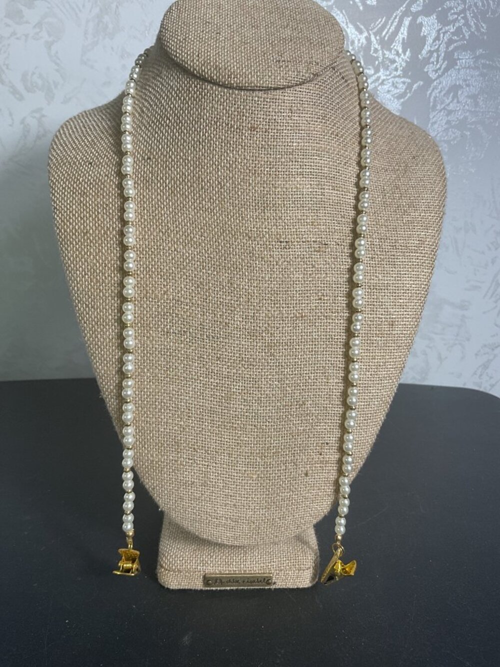 Faux Pearl Mask Chain Eyeglass Lanyard Gold Convertible Necklace